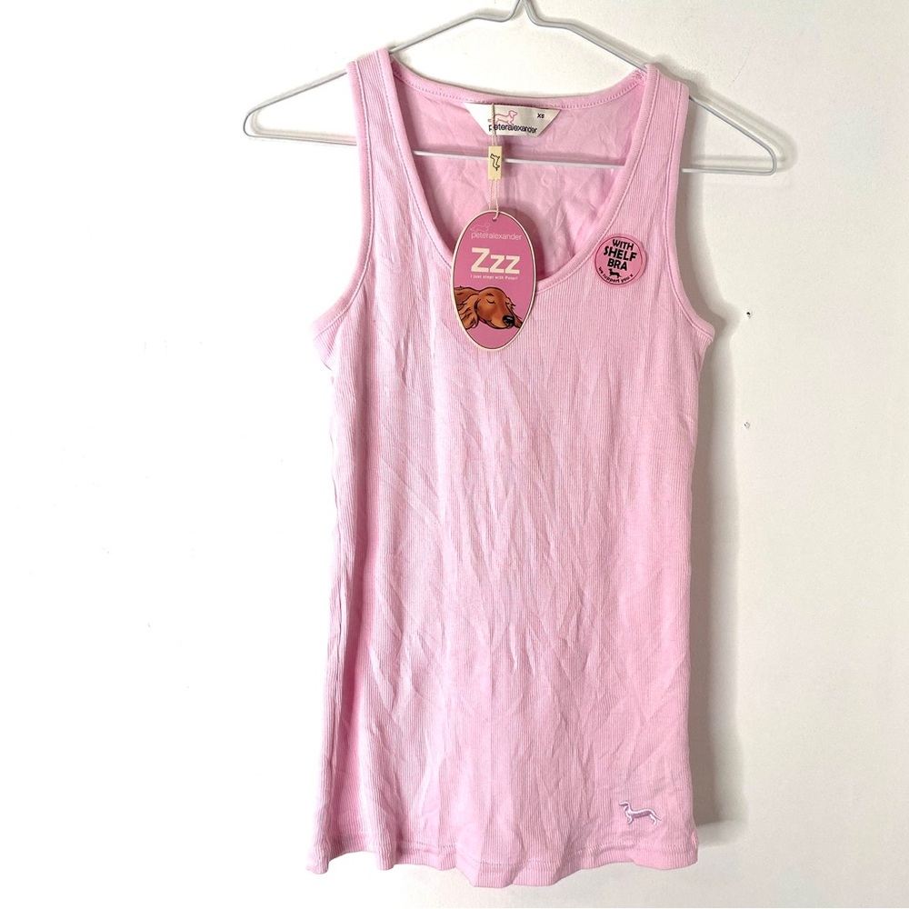 Peter Alexander Pink Ribbed Tank Top Shelf Bra Lounge NWT